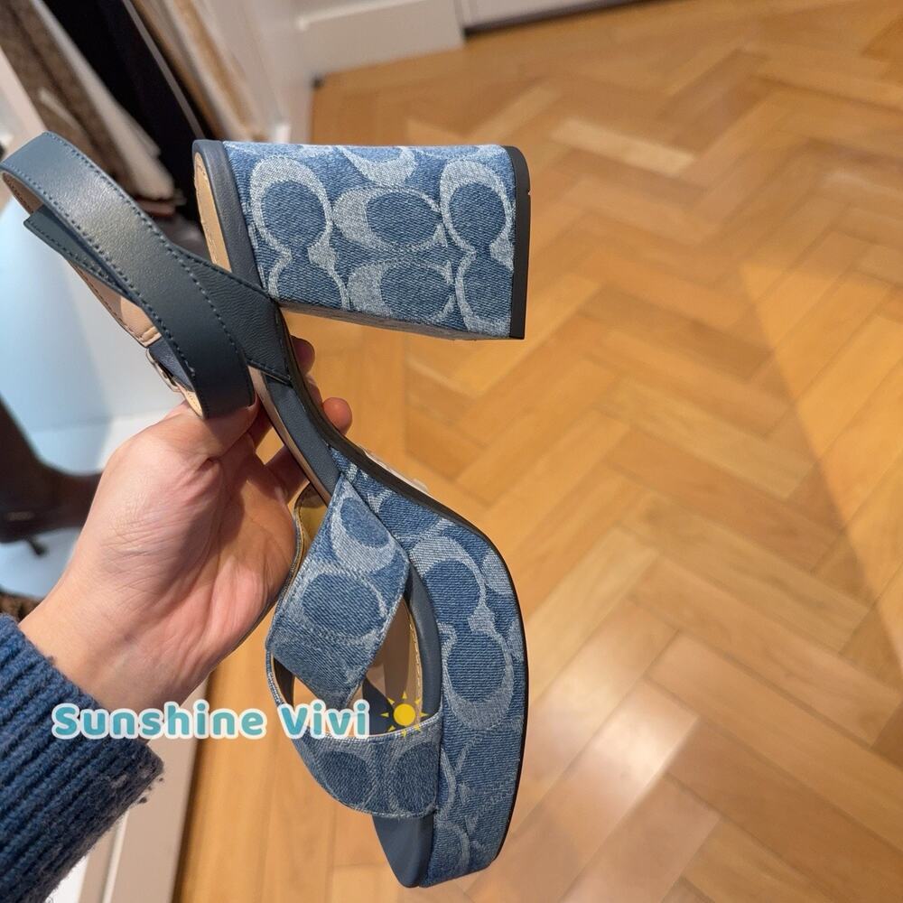 NEW COACH Women Block Heel Sandal In Signature Denim Indigo CDF88 us 7.5 - Picture 5 of 10
